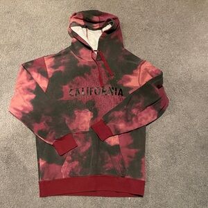 California Graphic Red and Black Tie-Dye Hoodie